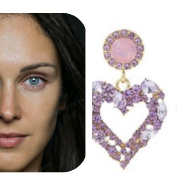 Lavender Crystal Heart Drop Statement Earrings - Picture 11 of 13